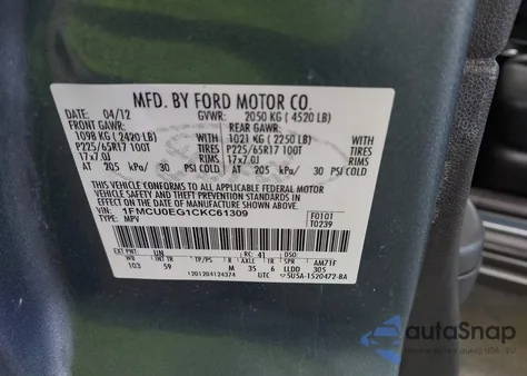 2012 Ford Escape Limited from USA, damaged, VIN 1FMCU0EG1CKC61309